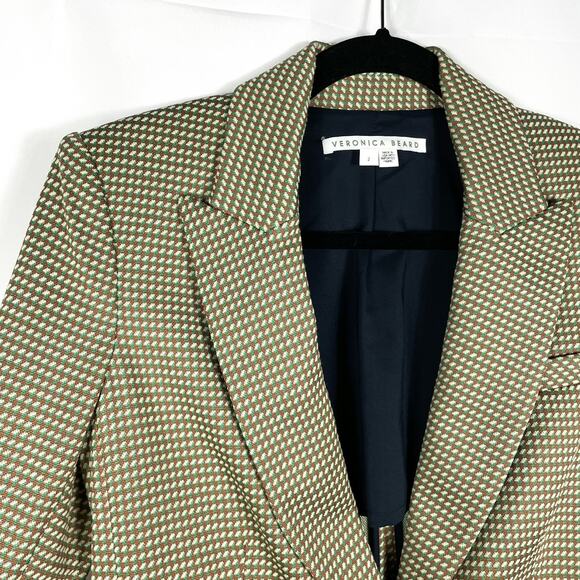 Veronica Beard Zeni Blazer Green Brown Jacket One-Button Long Sleeve Sz 2 - Picture 7 of 14